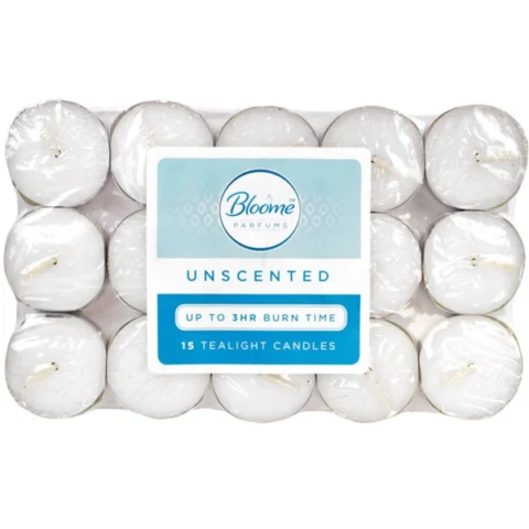 Bloome White Unscented Tea Light Candles 15 Pack