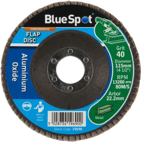 Bluespot 4.5" 40 Grit Aluminium Oxide Flap Disc