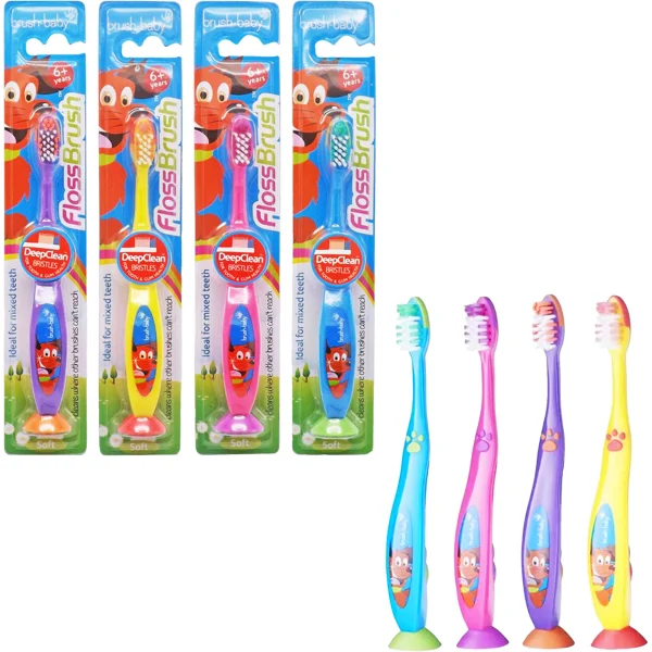 brush baby 6+ FlossBrush Deep Clean Kids Toothbrush Assorted Colours
