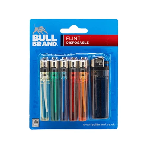Bull Brand Flint Disposable Assorted Colour Lighters 6 Pack