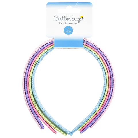 Buttercup Assorted Colour Girls Fabric Alice Hair Bands 5 Pack