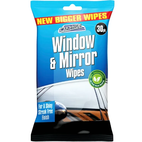 Car-Pride Biodegradable Window & Mirror Wipes 30 Pack