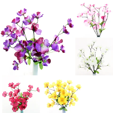 Cherry Blossom Bush Artificial Flower Stems 6pc Assorted Colours