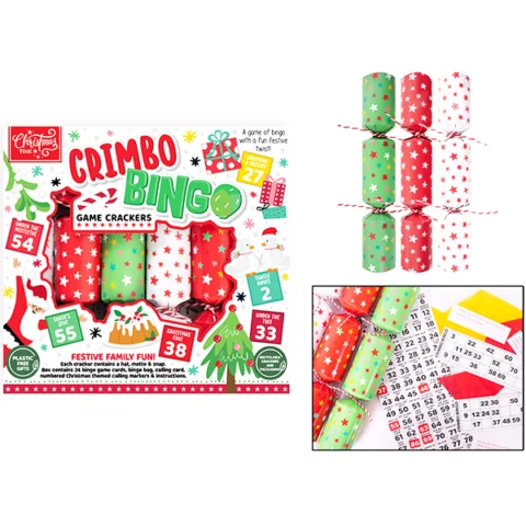 Christmas Crimbo Bingo Game Crackers 6 Pack 9"