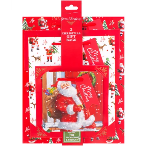 Christmas Eco Traditional Santa Gift Bags 3 Pack Assorted