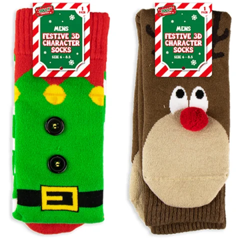 Christmas Festive 3D Character Men's Socks Assorted