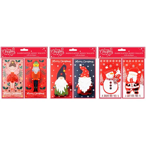 Christmas Foil Handcrafted Money Wallet 4 Pack Assorted