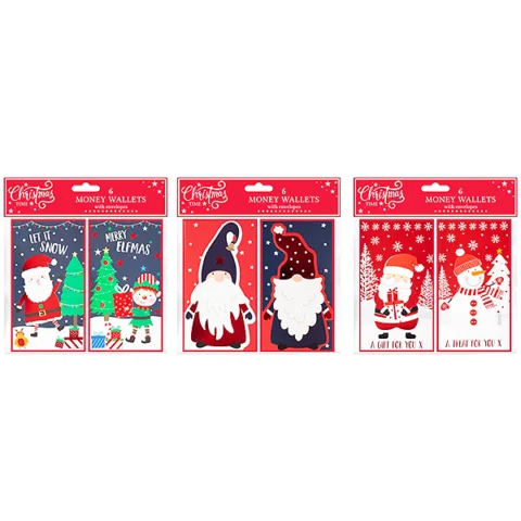 Christmas Foil Money Wallet 6 Pack Assorted