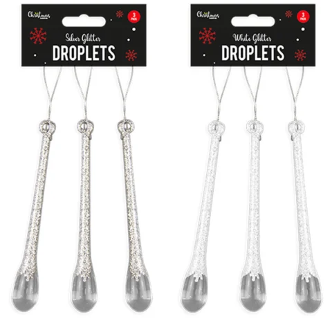 Christmas Glitter Droplet Decorations 3 Pack Assorted Colours