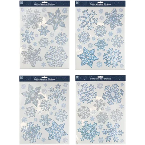 Christmas Glitter Snowflake Window Stickers Assorted