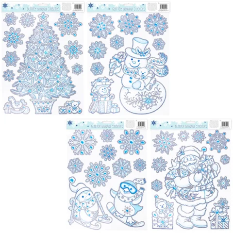 Christmas Glitter Window Stickers Four Assorted