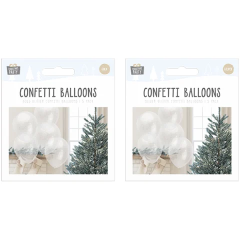 Christmas Gold & Silver Glitter Confetti Balloons 5 Pack