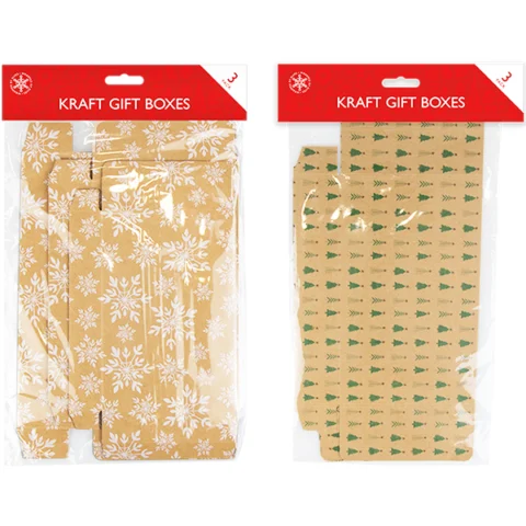 Christmas Kraft Printed Flat-Pack Gift Boxes 3 Pack Assorted