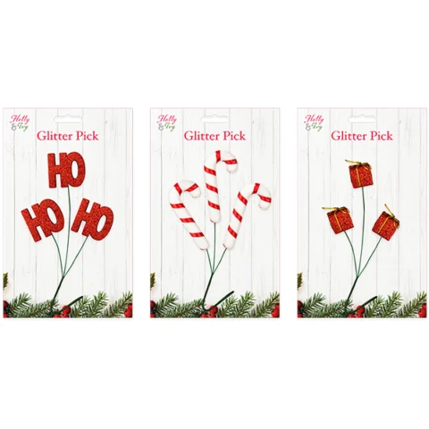 Christmas Novelty Glitter Pick Assorted