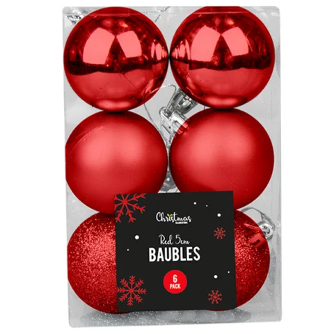 Christmas Red Assorted Baubles Set 5cm 6 Pack