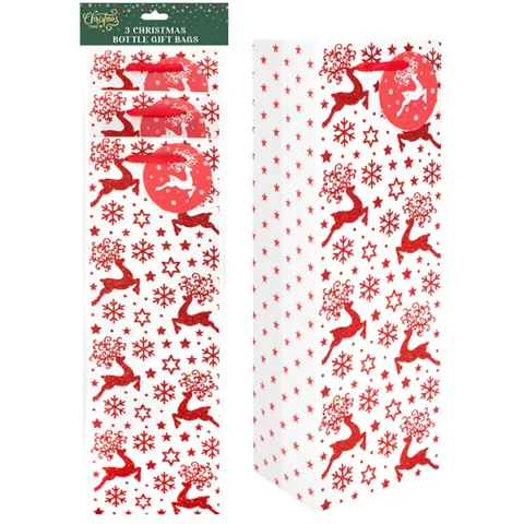 Christmas Red Glitter Bottle Gift Bags 3 Pack