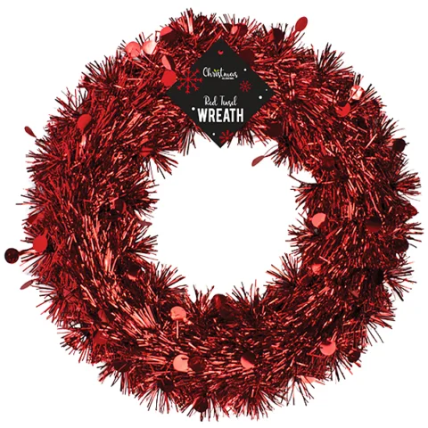Christmas Red Tinsel Wreath 28cm