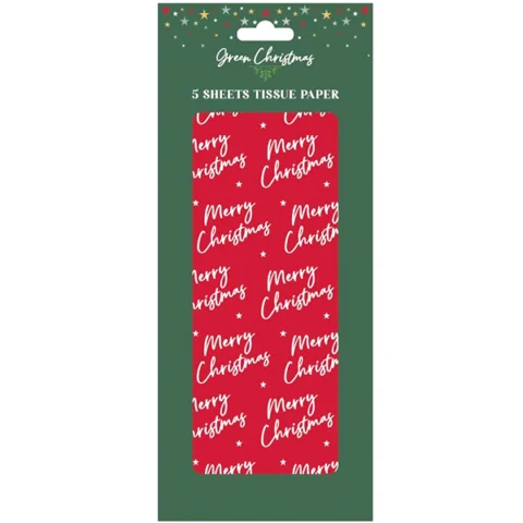 Christmas Red Tissue Paper Sheets 5 Pack 50cm X 70cm