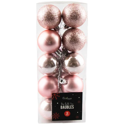 Christmas Rose Gold Assorted Baubles Set 4cm 10 Pack