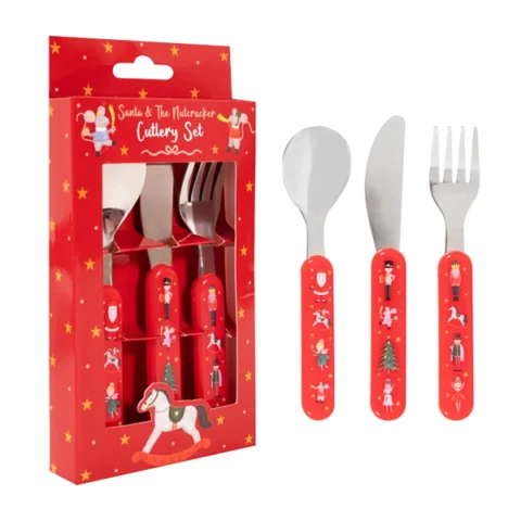 Christmas Santa & The Nutcracker Kids Cutlery Set 3pc