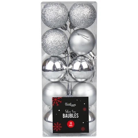 Christmas Silver Assorted Baubles Set 4cm 10 Pack
