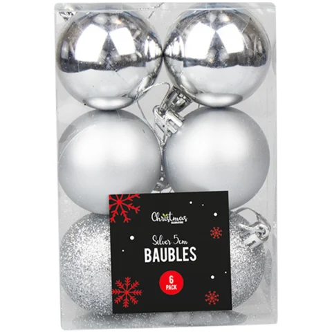 Christmas Silver Assorted Baubles Set 5cm 6 Pack