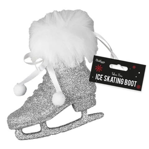 Christmas Silver Ice Skating Boot Decoration 13cm