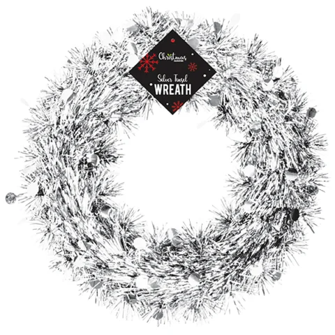 Christmas Silver Tinsel Wreath 28cm