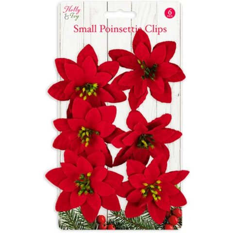 Christmas Small Poinsettia Flower Clips 6 Pack