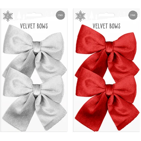 Christmas Velvet Bows 15cm 2 Pack Assorted Colours