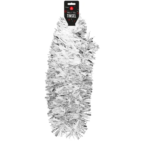 Christmas White & Silver Tinsel 2m