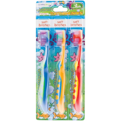 Claradent Assorted Colour Soft Bristle Children's Toothbrushes 3 Pack