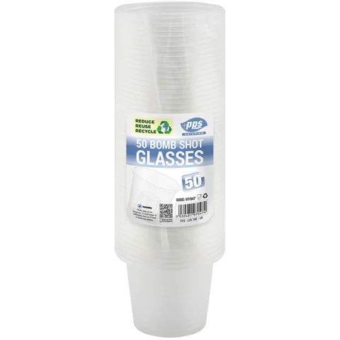 Clear Plastic Bomb Shot Glasses 50 Pack