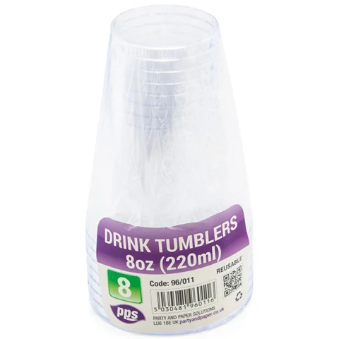 Clear Plastic Drink Tumblers 220ml 8 Pack