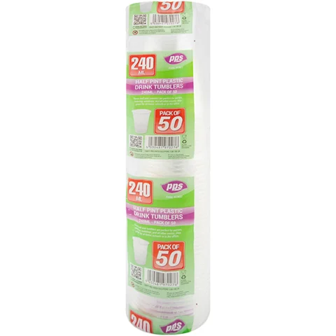Clear Plastic Half Pint Tumblers 240ml 50 Pack