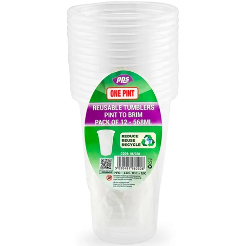 Clear Plastic Pint Tumblers 568ml 12 Pack