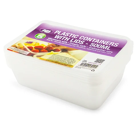 Clear Plastic Rectangular Food Container With Lid 500ml 5 Pack