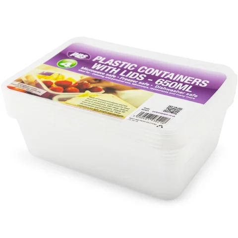 Clear Plastic Rectangular Food Container With Lid 650ml 4 Pack