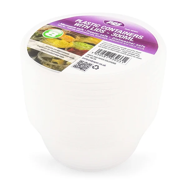 Clear Plastic Round Food Containers With Lid 300ml 8 Pack