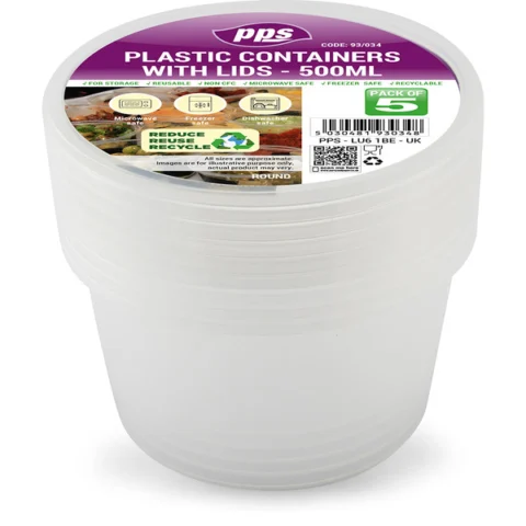 Clear Plastic Round Food Containers With Lid 550ml 5 Pack