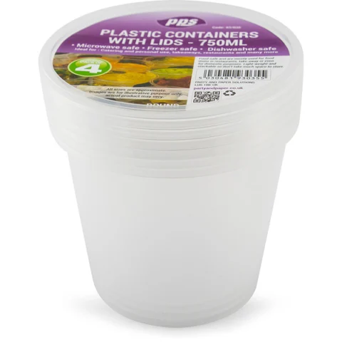Clear Plastic Round Food Containers With Lid 750ml 4 Pack