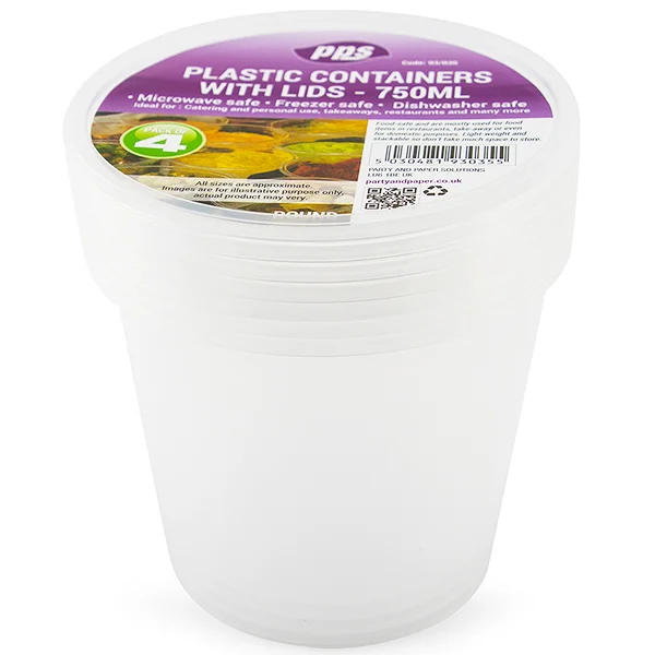Clear Plastic Round Food Containers With Lid 750ml 4 Pack