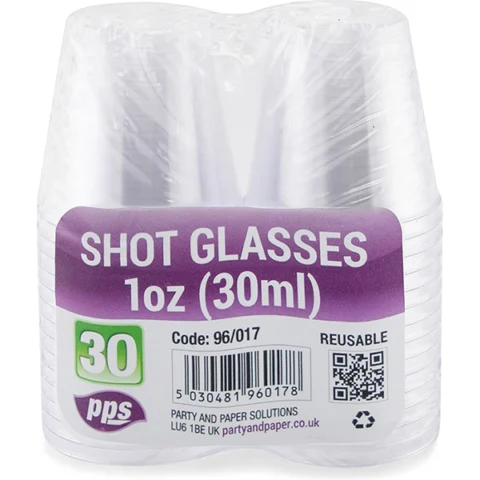 Clear Plastic Shot Glasses 30ml 30 Pack