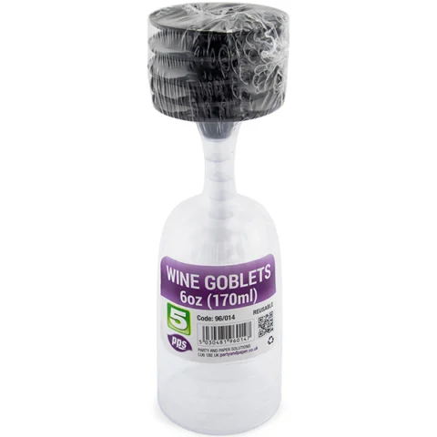 Clear Plastic Wine Goblets 170ml 5 Pack