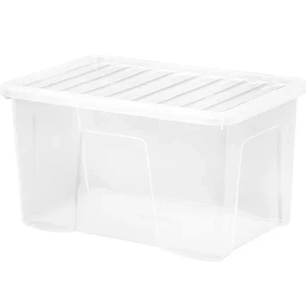 Clear Rectangular Storage Box with Lid 65L 59cm X 40cm X 36cm