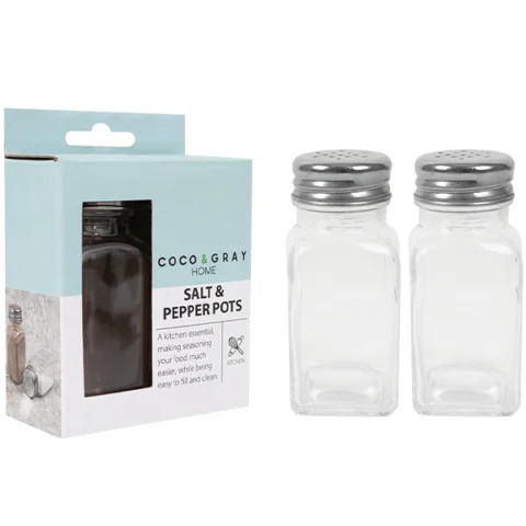 Coco & Gray Glass Salt & Pepper Shaker Pots 100ml 2 Pack