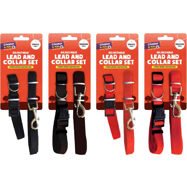 Cooper & Pals Adjustable Dog Lead & Collar Set Assorted