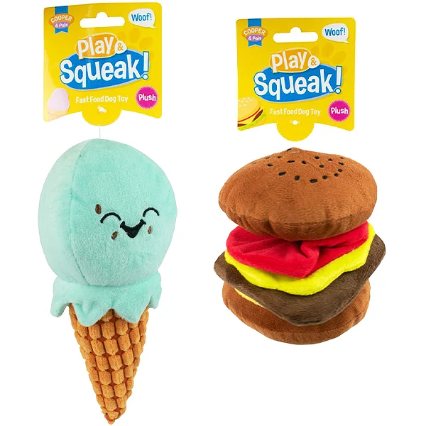 Cooper & Pals Play & Squeak Fast Food Plush Dog Toy Assorted