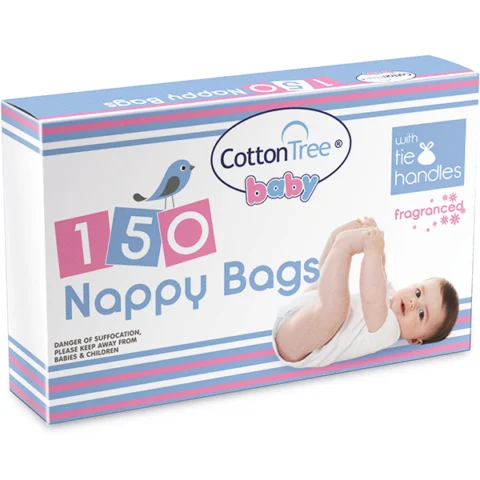 Cotton Tree Baby Fragranced Tie Handle Nappy Bags 150 Pack