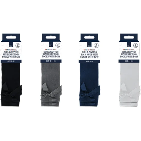 Creative Little Thinkers Girls Cotton Rich Bow Knee Socks 2 Pack Assorted